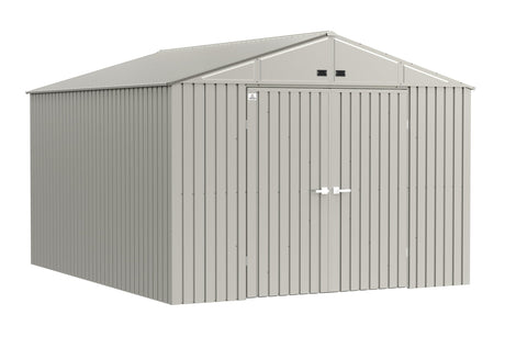 Arrow Shed Elite 10' x 12' Tall Outdoor Steel Storage Shed with High Gable and Lockable Doors Storage Building, Cool Grey Arrow