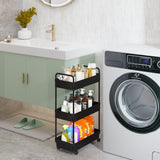 Buzowruil Rolling Storage Cart 3 Tier Organizer Mobile Shelving Unit Storage Rolling Utility Cart with Wheels for Kitchen Bathroom Laundry,Black Buzowruil