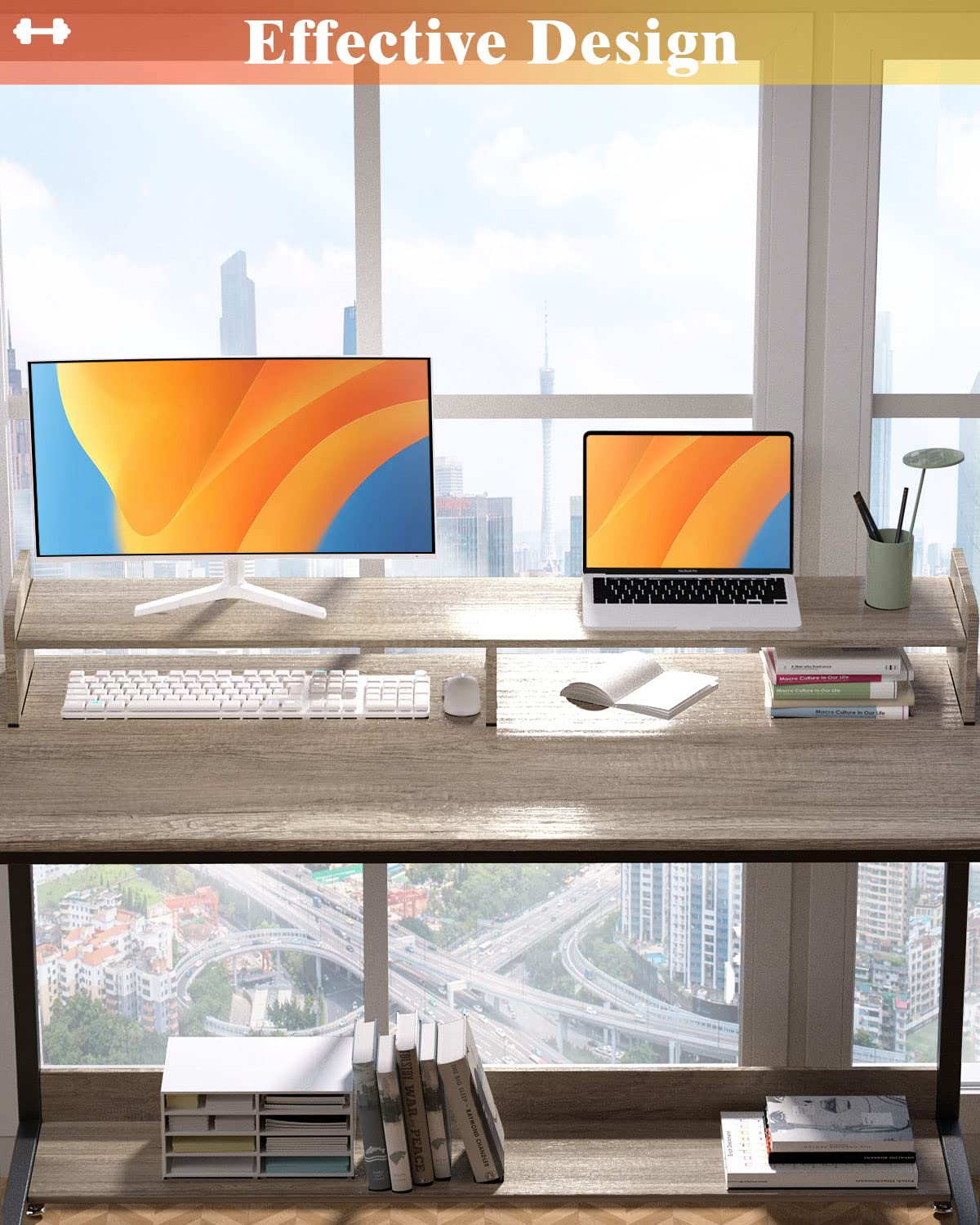 WOODYNLUX Computer Desk for Home-Office with Storage-Shelves - Modern Simple Style Metal Frame Laptop Notebook PC Study Writing Student Makeup Table Desk with Monitor Stand Footrest, Easy to Assemble. WOODYNLUX