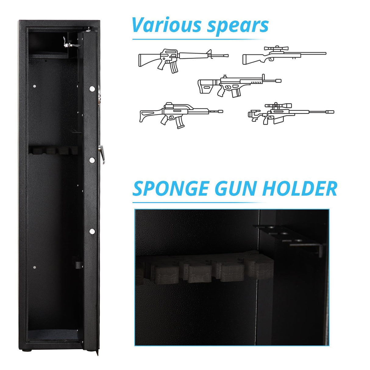 Gaderth 5-6 Rifle Gun Safe, Large Rifle g-Un Security Cabinet with Quick Access Keypad ＆ Optics Cut, Comes with Pistol Lock Box & Removable Shelf, 2 Keys for Home Office (Black) Gaderth