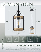 HANASS Farmhouse Pendant Light Fixtures, Wood and Glass Pendant Lighting for Kitchen Island, Rustic Hanging Lights MD89418-B HANASS