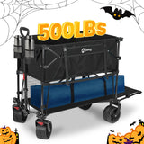 Sekey 400L Double Decker Beach Wagon 50''L Extra-Long Extended Shelf, Collapsible Wagon Cart with 500lbs Capacity, Heavy Duty Folding Wagon All-Terrain Wheels for Camping, Sports, Garden.Black Sekey