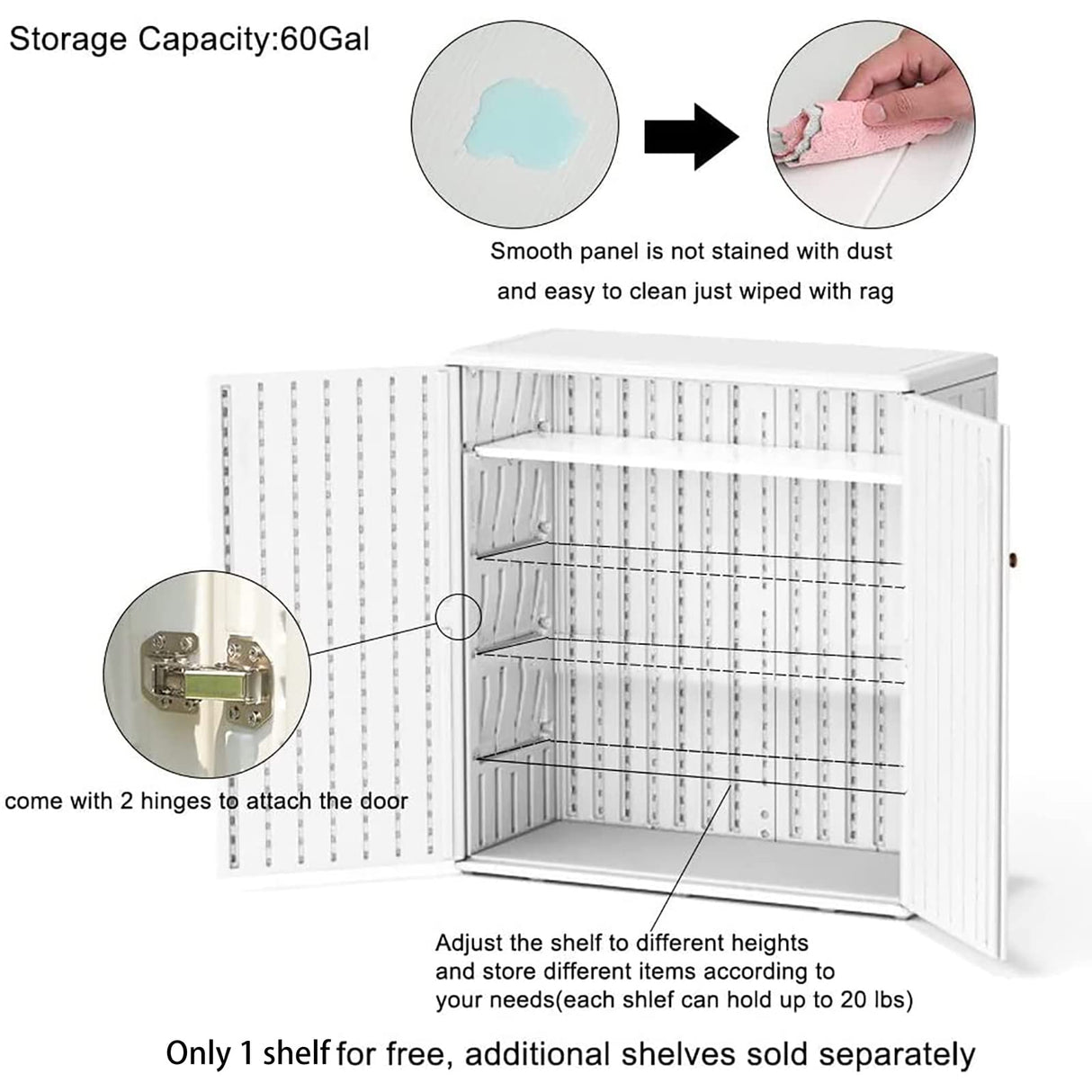 Mrosaa Indoor Outdoor Storage Cabinet Waterproof with Shelf, Off White Plastic Outdoor Cabinets for Patio/Garden/Backyard, Size 34.3''L*15''W*36.2''H Mrosaa