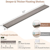 Axeman 72 Inch Fireplace Mantel Shelf - 8 Inch Deep Rustic Solid Elm Wood Floating Shelf, Wall Mounted Farmhouse Display Shelf with Invisible Heavy Duty Metal Bracket, Grey Axeman