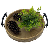 Rustic Round Wooden Decorative Tray with Metal Handles, Multi-Purpose Ottoman Tray, Farmhouse Serving Tray for Coffee Table, Kitchen or Living Room dugunusu
