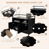Giantex Cat Litter Box Enclosure - Cat Washroom Hidden Furniture with Front Entry, Cat Scratcher, 2-Door Storage Cabinet, 2 Compartments, Air Vents, Metal Frame, Wooden Pet Crate House (Black) Giantex