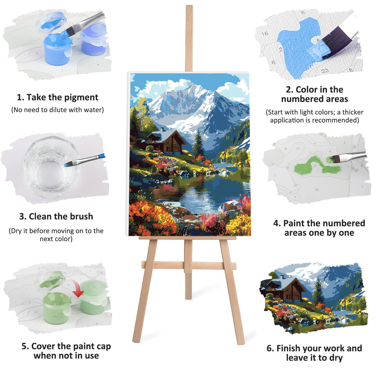 Lxmsja Snow Mountains Paint by Numbers Kit for Adults, Acrylic Lake House Paint by Numbers for Adults Beginner, DIY Craft Supplies Oil Painting Kits for Home Wall Decor 12x16 inch (Framed) Lxmsja