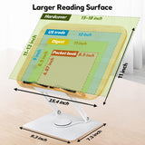 Book Stand for Reading Large Book Holder with 360° Rotating Base, 15.4"x11" Cookbook Stand Desktop Holder with Book Light, Foldable Desktop Stand for Textbook, Recipe, Laptop, Sheet Music FLINKYE