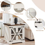 Joaxswe 24" End Table with Charging Station, Farmhouse Night Stand with Glass Barn Door, White Nightstands with Adjustable Storage Shelf, Large Wood Square Bed Side Table for Living Room,Bedroom Joaxswe