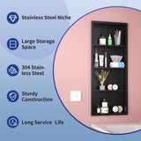 Bernkot Stainless Shower Niche 14"x 36" Matte Black with 4-Tier Shelves No Tile Needed Niche Shower for Bathroom Wall Storage Recessed Medicine Cabinet Bernkot