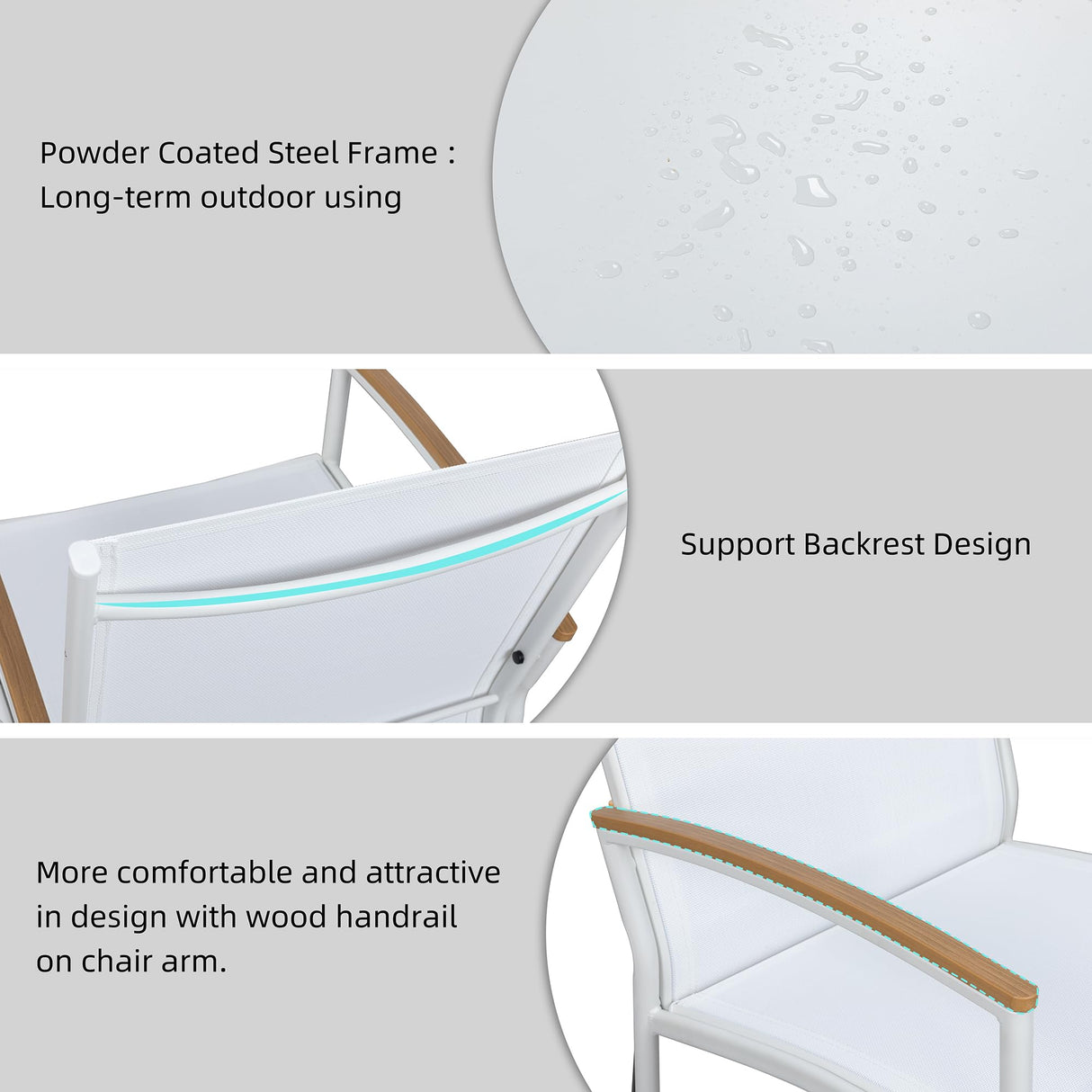 Shintenchi 3 Pieces Patio Bistro Sets, Outdoor Textilene Fabric Conversation Bistro Set, Textilene Fabric Front Porch Chairs Small Patio Furniture Set with Table for Lawn,Garden,Balcony (White) Shintenchi