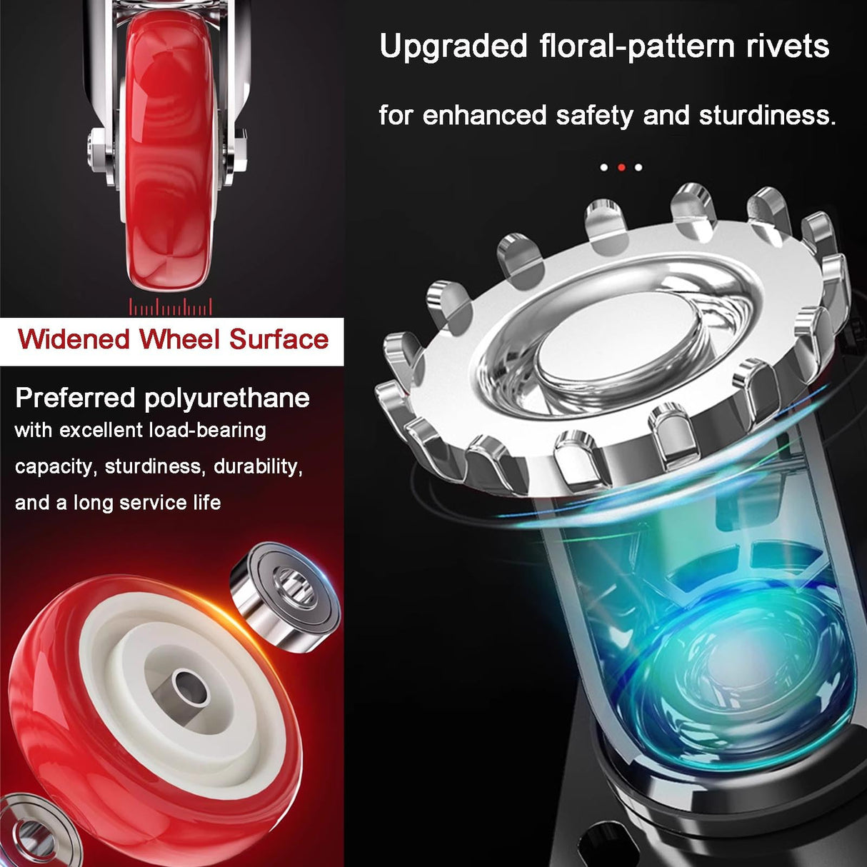 4 inch Heavy Duty Casters Load 2400lbs, Lockable Bearing Plate Caster with Brakes, 360-degree Swivel for Furniture and Workbench Cart, Set of 4 (Includes Complete Screw Set with Accessories) ABSLIMUS