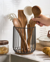 getstar Kitchen Utensil Holder, Large Wire Utensil Holder for Kitchen Counter (W6.2” x H7.5”) with Acacia Base getstar