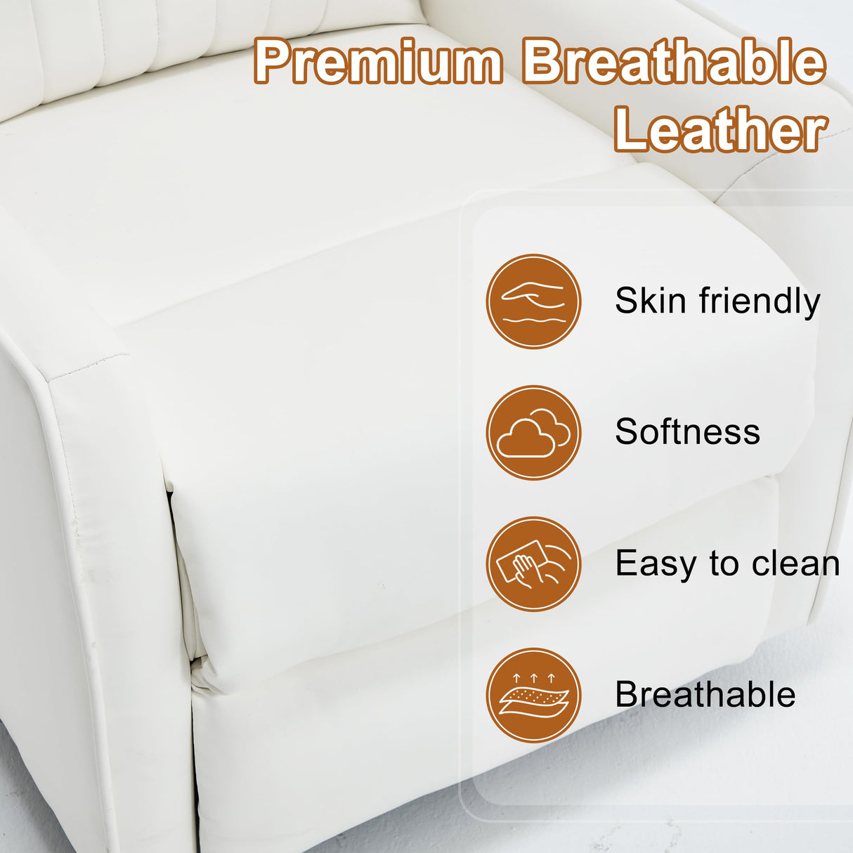 Manual Swivel Rocker Recliner Chair for Adults, Overstuffed Glider Chair for Nursery with Massage and Heat, Living Room Reclining Chair, Faux Leather White Luxlen