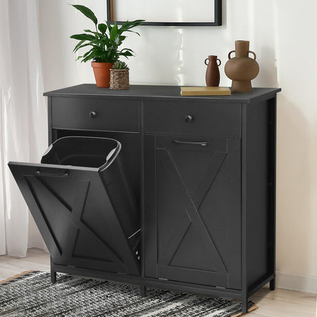 Clevich Double Tilt Out Trash Cabinet 20 Gal, Kitchen Wooden Recycling Cabinet, Hidden Trash Can Holder w/Drawers & Tabletop, Dog-Proof Trash Bin Cabinet, Trash Bins NOT Included(Black) Clevich