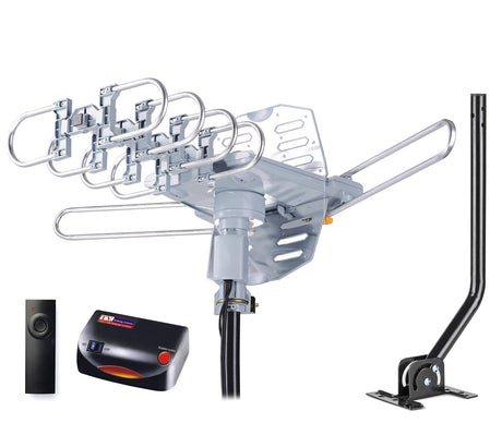 PBD WA-2608 Amplified Outdoor TV Antenna – Long Range with UHF/VHF, 360° Motorized Rotation, Remote Control, Mounting Pole, and 40FT RG6 Cable – Supports 4K, 1080P, Smart and Older TVs (2 Outputs) pbd