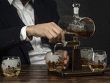 Whiskey Decanter Globe Set with 4 Etched Whiskey Glasses - for Liquor Scotch Bourbon Vodka, Gifts For Men - 1250ml Unique Ship Sails Set for Home Bar, Bourbon, Birthday Gift for Dad The Wine Savant