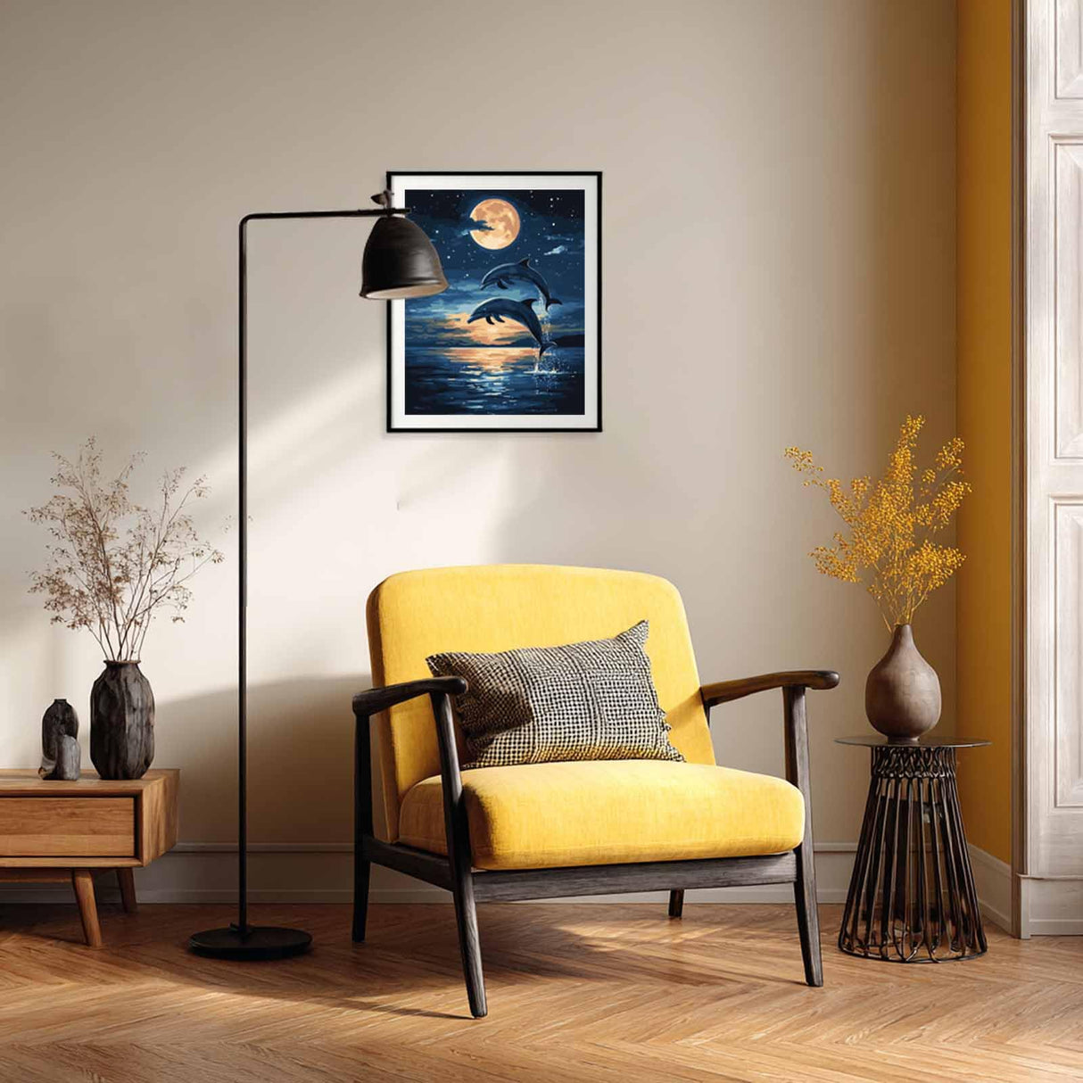 Ocean Animals Paint by Number, Dolphin Paint by Numbers Kit for Adults, Dolphins at Moonlight Acrylic Painting, Blue Ocean Wall Art, Gift & Home Wall Decor - Dolphin Jumping(16x20inch, No Frame) Cawpom