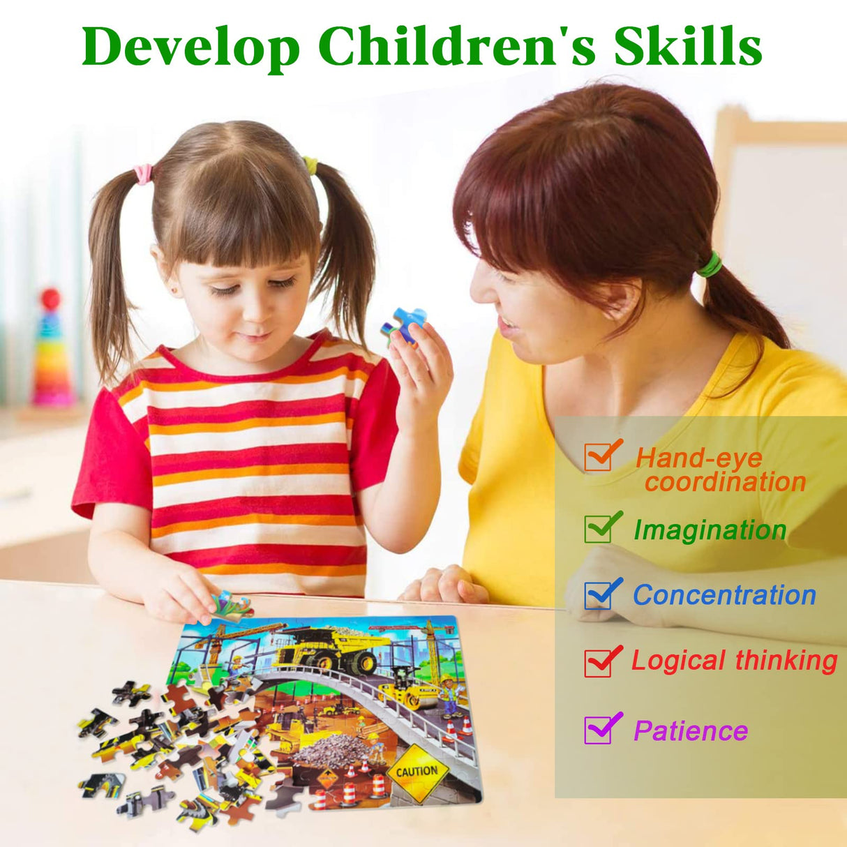 LELEMON Puzzles for Kids Ages 4-8,Construction Site 100 Piece Puzzles for Kids,Educational Kids Puzzles Jigsaw Puzzles in a Metal Box,Children 100 Piece Puzzle Games Puzzle Toys for Girls and Boys LELEMON