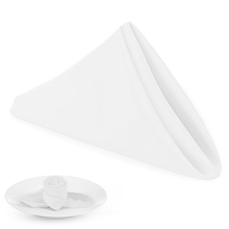 PLOYMONO White Heavy Duty Cloth Napkins - 17 x 17 Inch Solid Washable Polyester Dinner Napkins - Set of 8 Napkins with Hemmed Edges - Great for Weddings, Parties, Banquets Dinner & More PLOYMONO