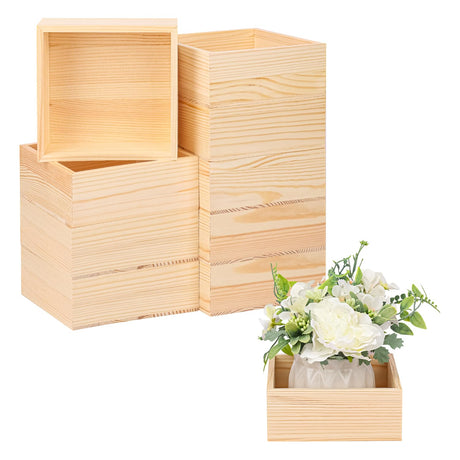 IHDYPPEW 10 Pack 6 x 6 Inches Unfinished Wooden Boxes, Small Unfinished Square Wood Box Bulk, Small Wooden Box for DIY, Jewelry Storage, Home Decor, Succulent Plant Pot IHDYPPEW