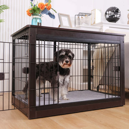 RYpetmia Dog Crate Furniture Style for Small Medium Pets, Wooden Dog cage Table, Heavy Duty, and Three Direction Doors - WoodArtSupply