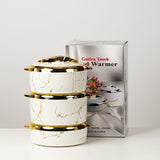 Hywisnok Luxury 3-Piece 2.6/2.1/1.6qt Thermal Casserole Dish Set with Lids, Insulated Stainless Steel Container for Hot & Cold Food, Serving Bowl for Buffets/Parties-Marble White Hywisnok