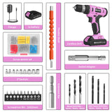 FADAKWALT Cordless Drill Set, 20V Electric Power Drill with Battery And Charger, Torque 30N, 21+1 Torque Setting, 3/8-Inch Keyless Chuck, Drill Driver Bits Kit, with LED Electric Drill Set. （Pink) FADAKWALT