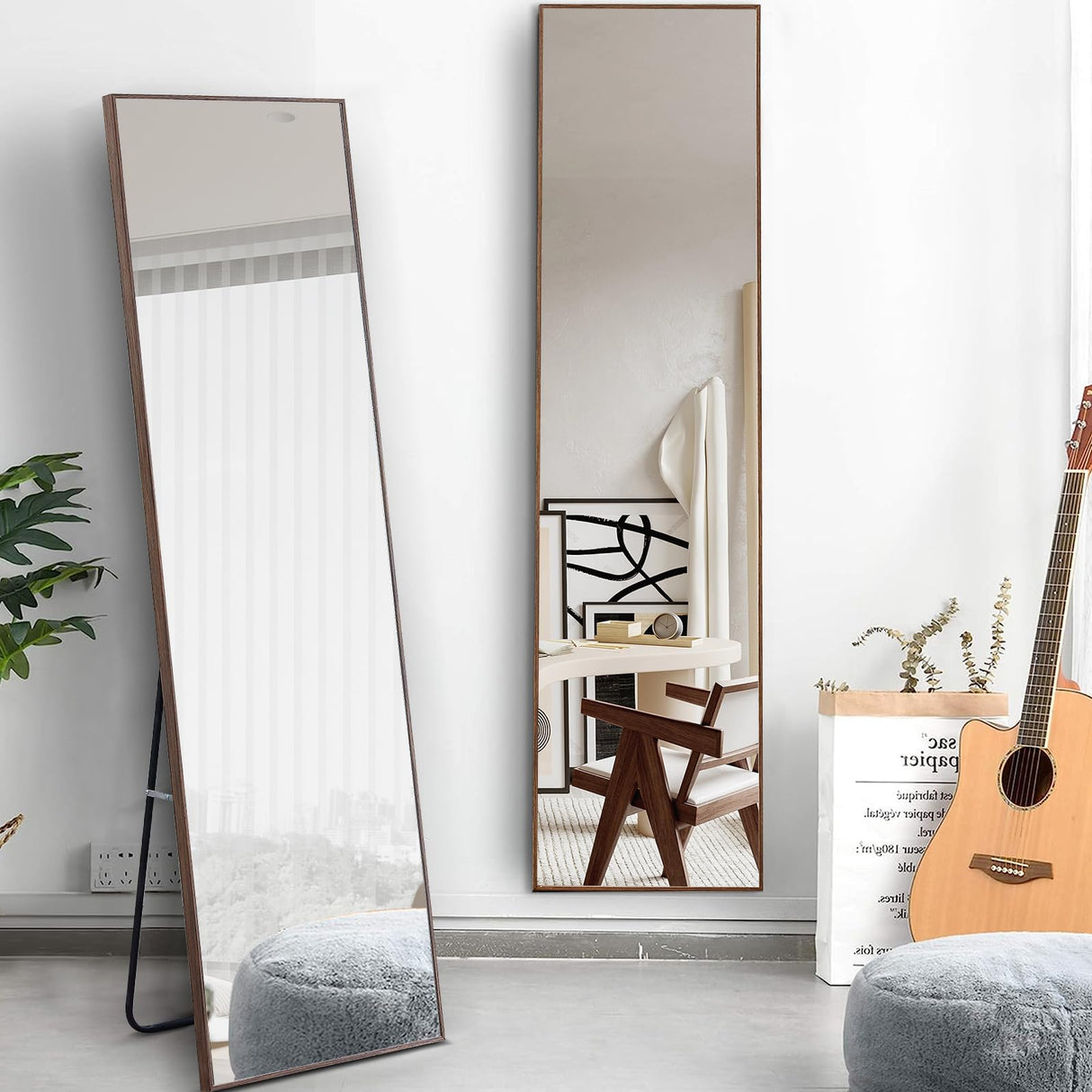 WIIS' IDEA 59"x16"Full Length Mirror,Durable Solid Wood Frame,Explosion-Proof Film,High-Definition Full Body Mirror,Standing/Leaning/Hanging Long Mirror for Bedroom,Bathroom,Living Room(Brown) WIIS' IDEA