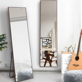 WIIS' IDEA 59"x16"Full Length Mirror,Durable Solid Wood Frame,Explosion-Proof Film,High-Definition Full Body Mirror,Standing/Leaning/Hanging Long Mirror for Bedroom,Bathroom,Living Room(Brown) WIIS' IDEA