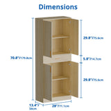 Cozy Castle Tall Oak Pantry Storage Cabinet with 4 Doors, Sliding Drawer, and Adjustable Shelves Cozy Castle