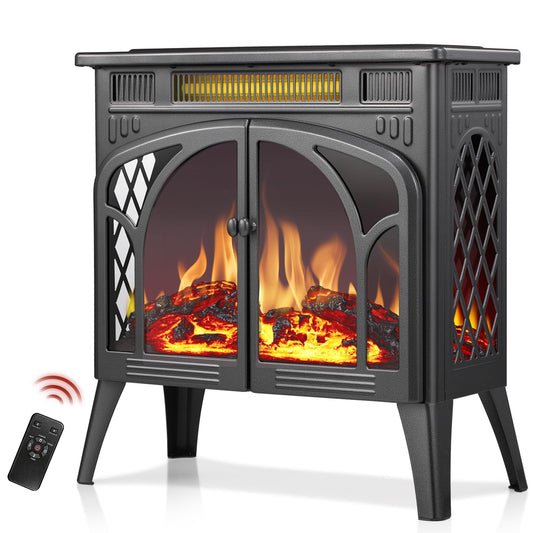 R.W.FLAME Electric Fireplace Stove Heater with Remote Control, 25" Fireplace Heater, Adjustable Brightness and Heating Mode, Overheating Safe Design,Flame Work with or Without Heat