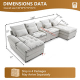 HYJT-H&K 130" U Shaped Comfy Fluffy Cloud Sectional Couches for Living Room, Oversized Modular Sectional Sofa with Chaise Lounge & Tufted Buttons, Modern Linen 6 Seater Sofa Set with Console Beige HYJT-H&K