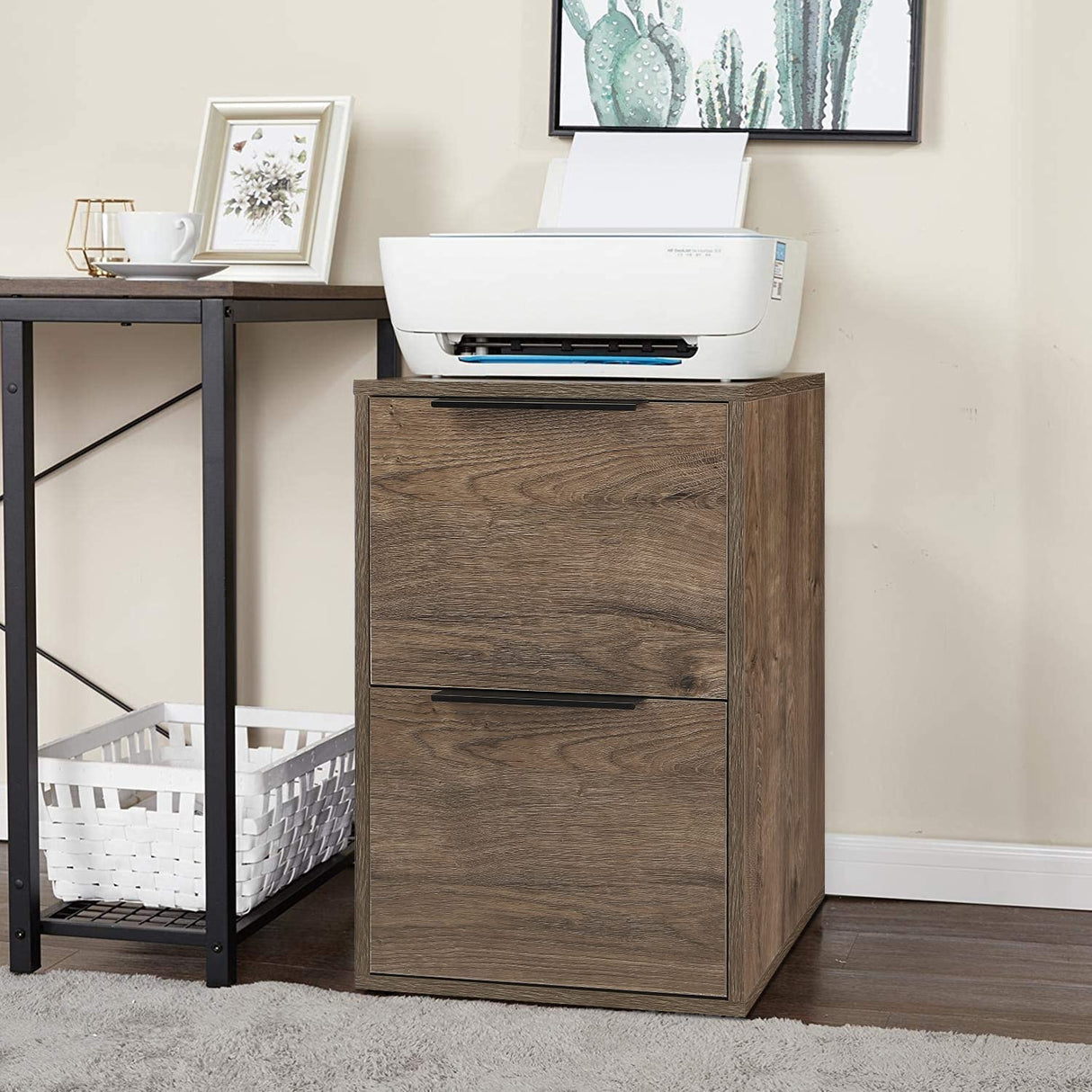 LUCYPAL 2 Drawer Wood File Cabinet,Wooden Storage Filing Cabinet with Hanging Bars for Letter Size and Home Office,Under Desk File Cabinet Assembly Required (Grey) LUCYPAL