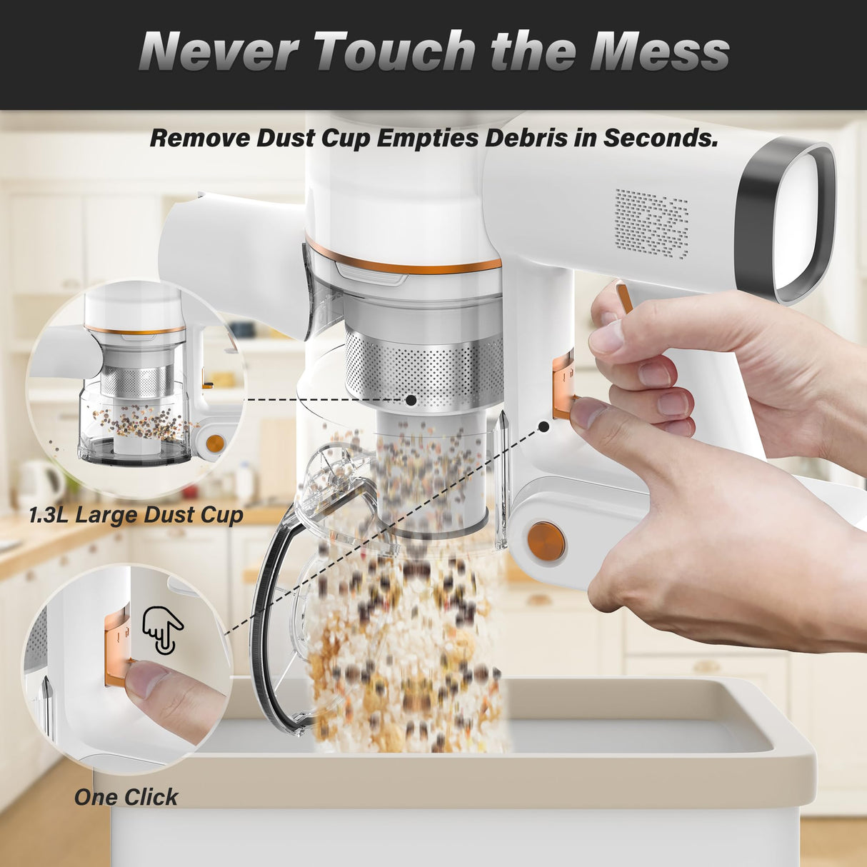 Tikom V500 Cordless Vacuum Cleaner for Home, 40000Pa/450W Stick Vacuum with LED Touch Screen, Charging Wall Dock, Anti-Tangle, Lightweight Handheld Vacuum for Pet Hair, Hard Floor, Carpet Tikom