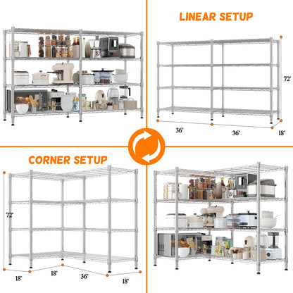 Homdox Heavy Duty Storage Shelves, 4 Tier Wire Shelving Unit, Adjustable Metal Shelves for Storage, Garage Rack Pantry Shelves Kitchen Shelving, 18"x72"x60", Silver Gray