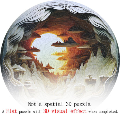 Bgraamiens Puzzle-Dawn- 3D Visual Dawn Inside a Cave 1000 Pieces Round Puzzle for Adult,Unique Puzzle Autostereoscopy Puzzle Hard Challenge Puzzle for Adult