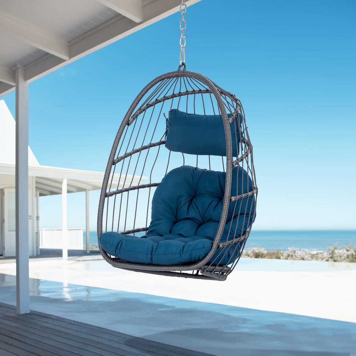 Brafab Egg Swing Chair Without Stand Outdoor Indoor, Foldable Swing Chair Hanging Egg Chairs, Aluminum Frame and UV Resistant Cushion Hammock Chair for Bedroom Patio Porch (Without Stand) Brafab