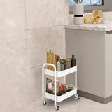 2 Tier All-Metal Rolling Cart, Rolling Storage Cart with Handle and Locking Wheels Kitchen Cart Laundry Office Bathroom Storage Organizer Cart, White Melody House