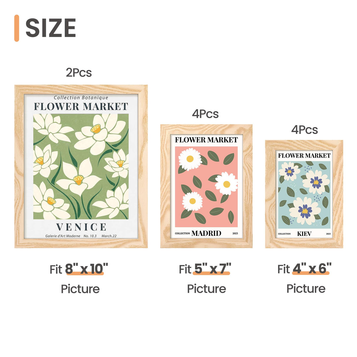 upsimples 10 Pack Picture Frames Collage Wall Decor for Mounting or Tabletop Display, Photo Gallery Frame Set for Family, Multi Sizes Including 8x10, 5x7, 4x6, Natural upsimples