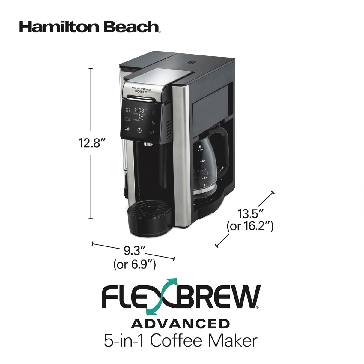 Hamilton Beach FlexBrew Advanced 5-in-1 Programmable 12 Cup Drip and Single Serve Hot & Iced Coffee Maker with Movable 60 oz. Water Reservoir, Use Pod Packs and Grounds, Fast Brewing, Black (49924) Hamilton Beach