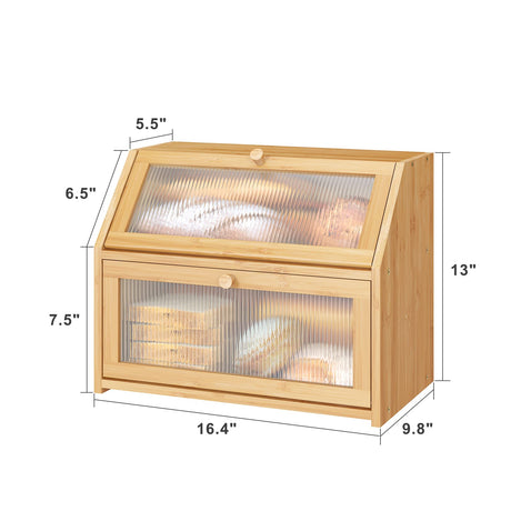 Vriccc Large Bread Box for Kitchen Counter,Bamboo Wood Double Layer Bread Box for Kitchen Counter, Wooden Capacity Bread Storage Bin Vriccc