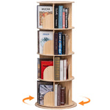 BUYWAY 360° Rotating Solid Wood Bookshelf Tower - Versatile 4-Tier Bookcase for Kids & Adults in Natural Finish BUYWAY