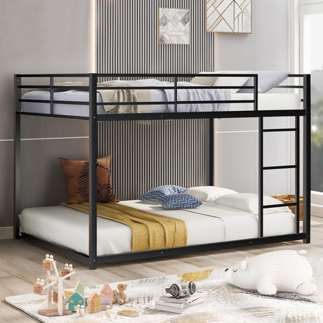 INCLAKE Full Over Full Bunk Bed, Heavy Duty Metal Bunk Bed Frame with Built-in Ladder and Safety Guard Rail, Low Bunk Bed for Teens Adults, Noisy Free & No Box Spring Needed, Black INCLAKE