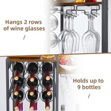 Freestanding Liquor Cabinet with 9-Bottle for Home Bar, Versatile Wine Rack Freestanding Floor with Glass Holder and Fences, Mini Bar Table Liquor Whiskey Display Large-Capacity Corner Wine Cabinet Bosimeca