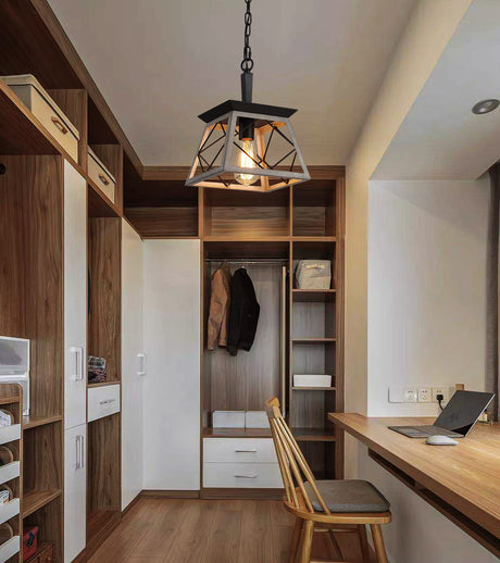 Q&S Farmhouse Pendant Light Fixture,Vintage Pendant Light Chandelier,Industrial Hanging Lighting,Wrought Iron,Oak and ORB,1 Light E26 UL Listed Q&S