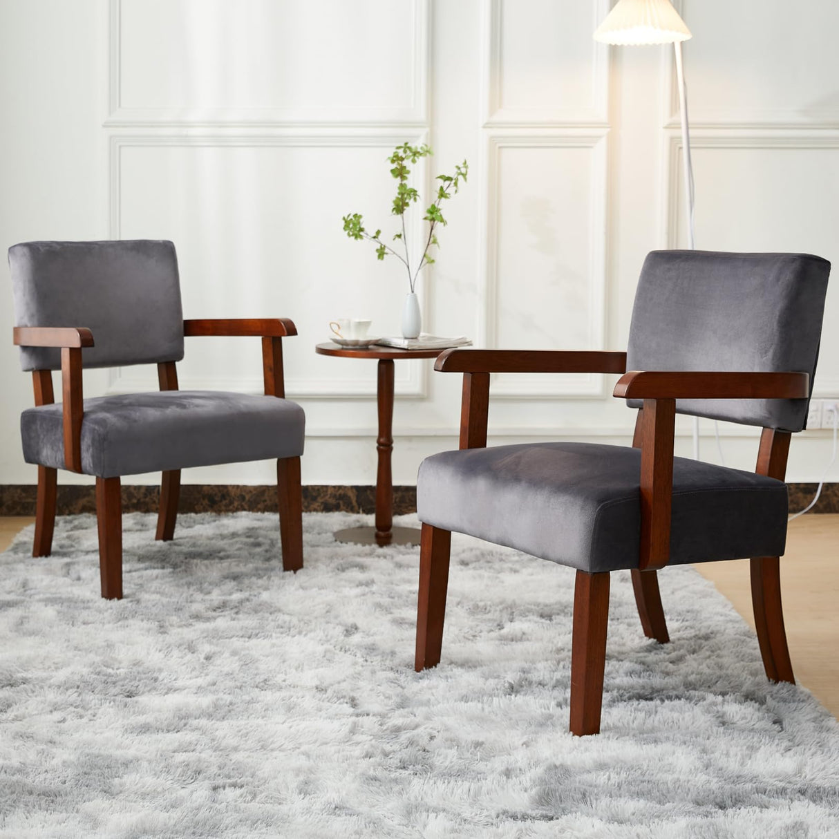 FAGAGA Accent Chair Set of 2 with Table, Living Room Chairs with VelvetSoft Seat and Armrests for Living Room Bedroom Reading Room Waiting Room (Greyvelvet) FAGAGA