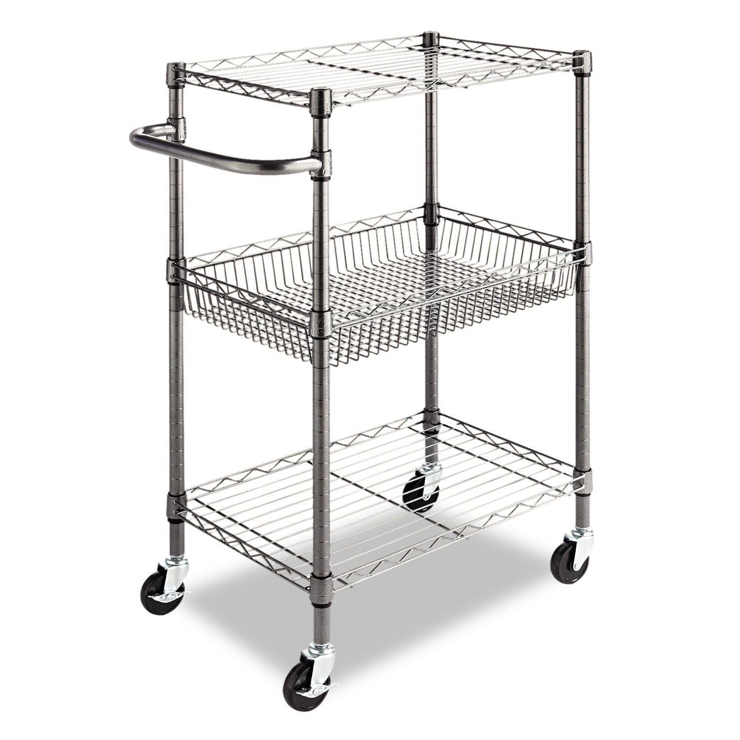 Alera ALESW342416BA 28 in. x 16 in. x 39 in. 500-lb. Capacity Three-Tier Wire Rolling Cart - Black Anthracite