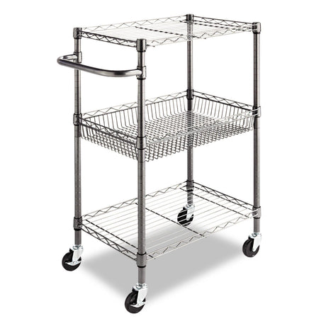 Alera ALESW342416BA 28 in. x 16 in. x 39 in. 500-lb. Capacity Three-Tier Wire Rolling Cart - Black Anthracite Alera