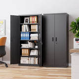 Aobabo 71" H×32" W×16" D Metal Storage Cabinet with 5 Adjustable Shelves, Locking Garage Storage Cabinet with Pegboards and 4 Hooks for Garage, Office, Black, Assembly Required Aobabo